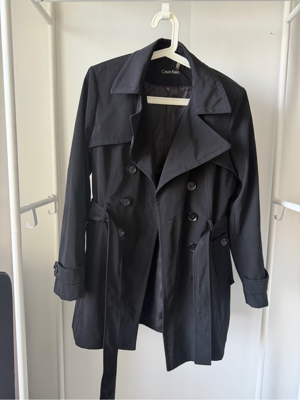 Calvin Klein Black Double-Breasted Trench Coat with Belt